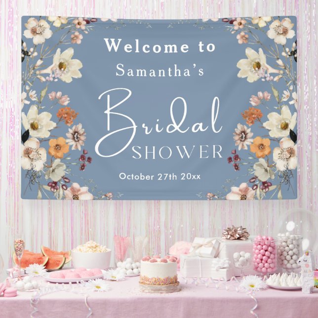Boho Wildflower Rustic Periwinkle Bridal Shower Banner (Party)