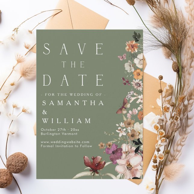Boho Wildflower Rustic Sage Green Save The Date Invitation (Creator Uploaded)