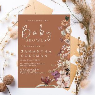 Boho Wildflower Rustic Terracotta Baby Shower Invitation
