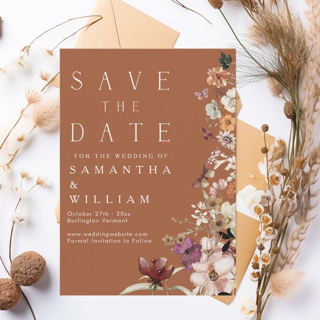 Boho Wildflower Rustic Terracotta Save The Date Invitation (Creator Uploaded)