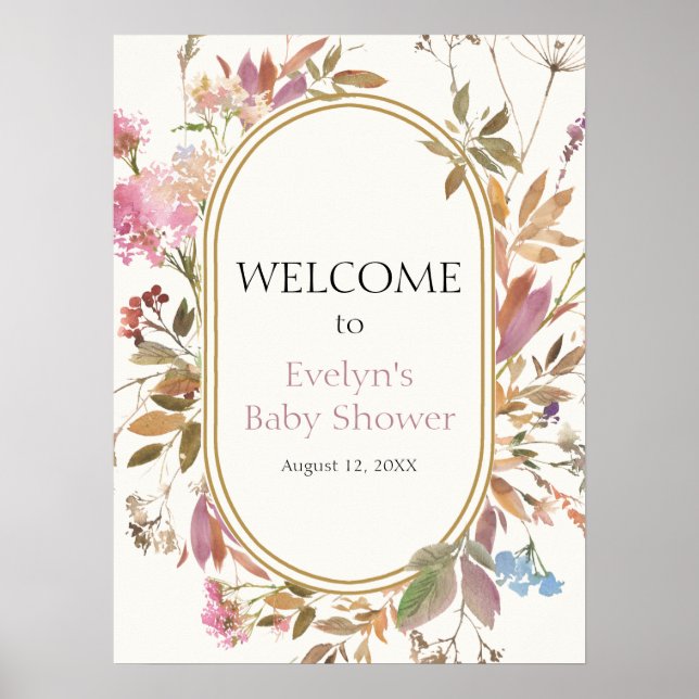 Boho Wildflower Rustic Wreath Welcome  Poster (Front)