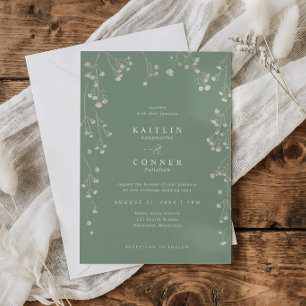 Boho Wildflower Sage Green Baby's Breath Wedding Invitation