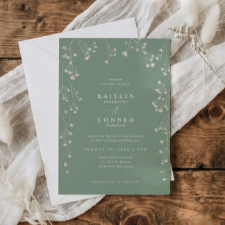 Boho Wildflower Sage Green Baby's Breath Wedding Invitation
