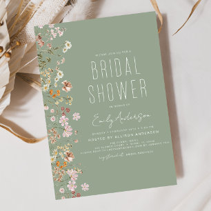 Boho Wildflower Sage Green Bridal Shower Invitation