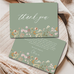 Boho Wildflower Sage Green Bridal Shower Thank You Card