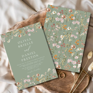 Boho Wildflower Sage Green Garden Wedding Invitation