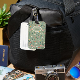 Boho Wildflower Sage Green Monogram Luggage Tag