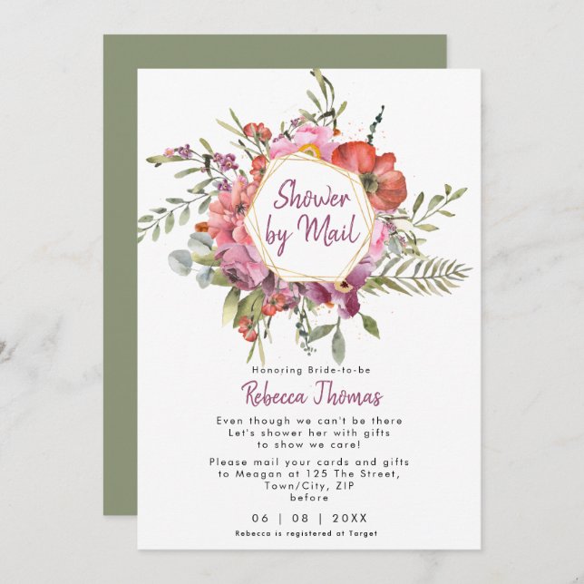 boho wildflower shower by mail bridal shower invitation (Front/Back)