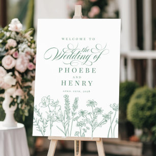 Boho Wildflower Spring Green Wedding Welcome Sign