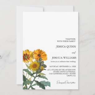 Boho Wildflower Sunflower Wedding  Yellow Floral Invitation