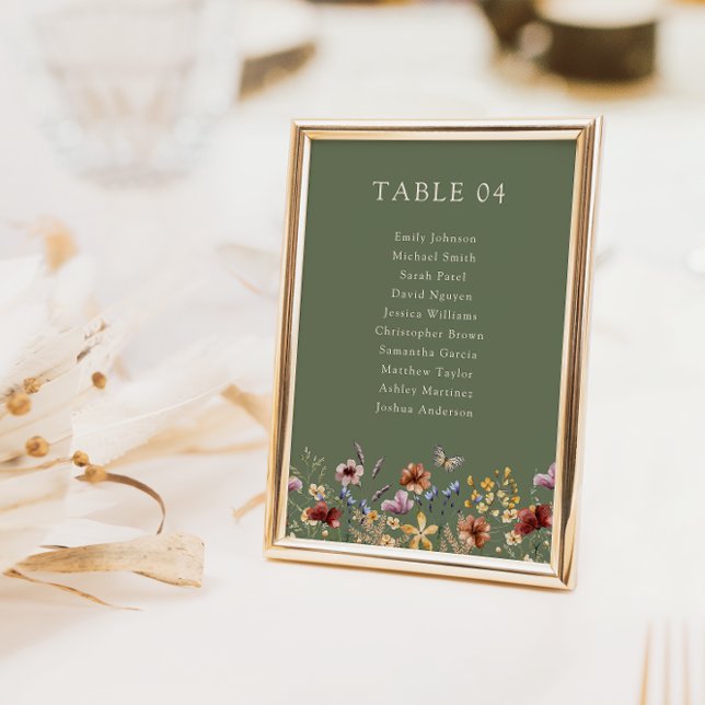 Boho Wildflower Table Number (Elegant Sage Green Boho Wildflower Table Number with Butterfly by Painted Paperie
)