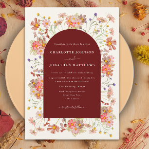 Boho Wildflower Terracotta Arch Fall Wedding Invitation