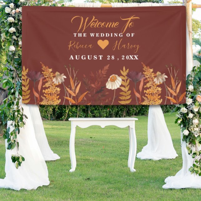Boho Wildflower Terracotta Autumn Fall Wedding Banner (Boho Wildflower Terracotta Autumn Fall Wedding Banner)