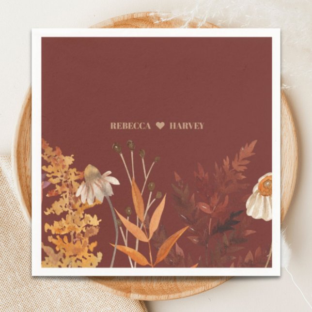 Boho Wildflower Terracotta Autumn Fall Wedding Napkin (Boho Wildflower Terracotta Autumn Fall Wedding Napkins)