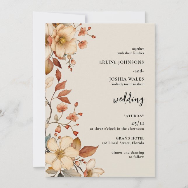 Boho Wildflower Terracotta Wedding Invitation (Front)