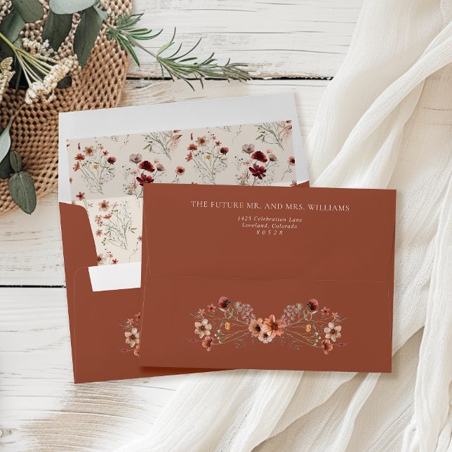 Boho Wildflower Terracotta Wedding Return Address Envelope (Creator Uploaded)