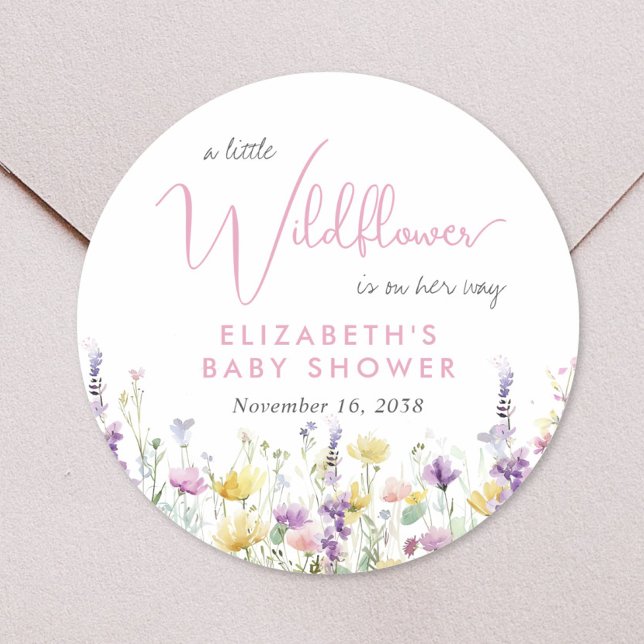 Boho Wildflower Watercolor Baby Shower Classic Round Sticker (Boho Wildflower Watercolor Baby Shower Classic Round Sticker)