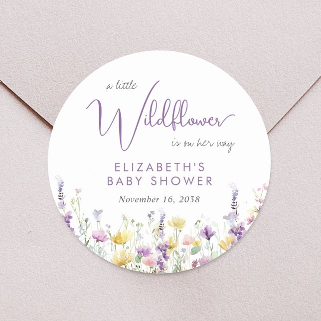 Boho Wildflower Watercolor Baby Shower Classic Round Sticker (Creator Uploaded)