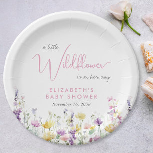 Boho Wildflower Watercolor Baby Shower Paper Plate