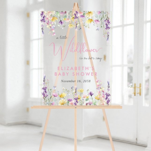 Boho Wildflower Watercolor Baby Shower Welcome Acrylic Sign (Boho Wildflower Watercolor Baby Shower Welcome Acrylic Sign)