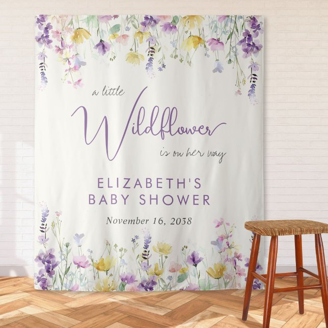 Boho Wildflower Watercolor Baby Shower Welcome Tapestry (Creator Uploaded)