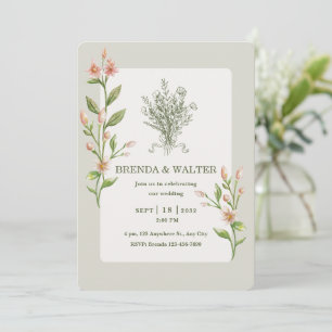 Boho Wildflower Watercolor Botanical Sage Wedding Invitation