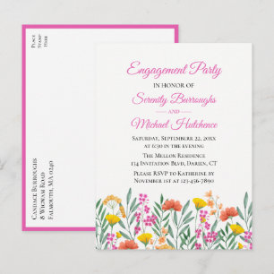 Boho Wildflower Watercolor Floral Engagement Party Invitation Postcard