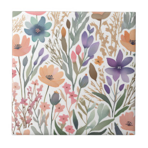 Boho Wildflower Watercolor Floral Pastel Accent Tile