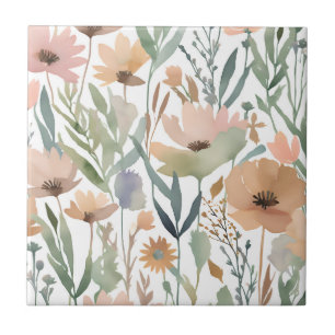 Boho Wildflower Watercolor Floral Pastel Accent Tile