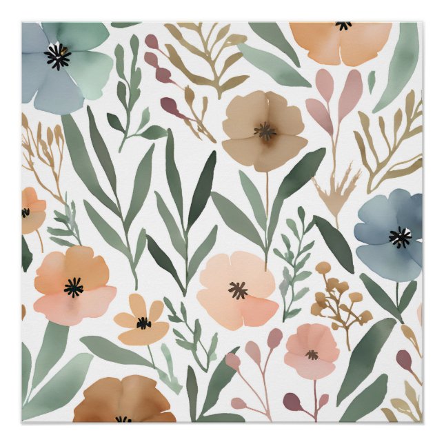 Boho Wildflower Watercolor Floral Pastel  Poster (Front)