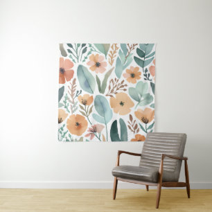 Boho Wildflower Watercolor Floral Pastel Wall  Tapestry