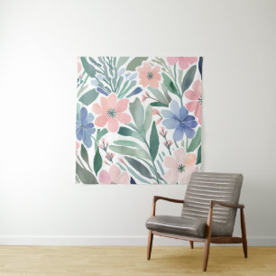 Boho Wildflower Watercolor Floral Pastel Wall Tapestry
