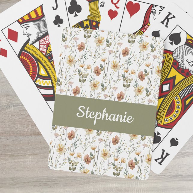 Boho Wildflower Watercolor Monogram Name Playing Cards (Creator Uploaded)