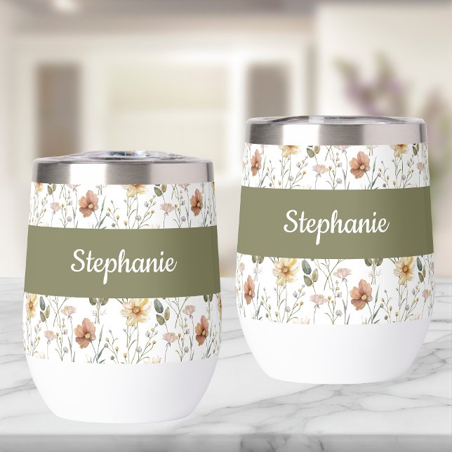 Boho Wildflower Watercolor Monogram Name Thermal (Creator Uploaded)