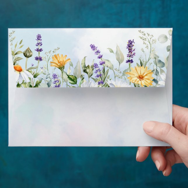 Boho Wildflower Watercolor Personalise Wedding Envelope (Hand)