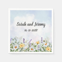 Boho Wildflower Watercolor Personalise Wedding Napkin