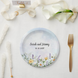 Boho Wildflower Watercolor Personalise Wedding Paper Plate