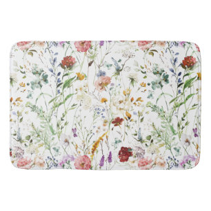 Boho Wildflower Watercolor Spring Flower Bath Mat