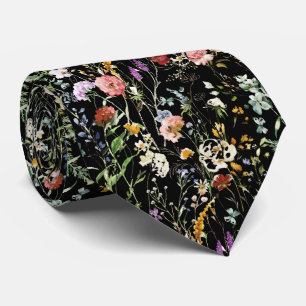 Boho Wildflower Watercolor Spring Flower Tie