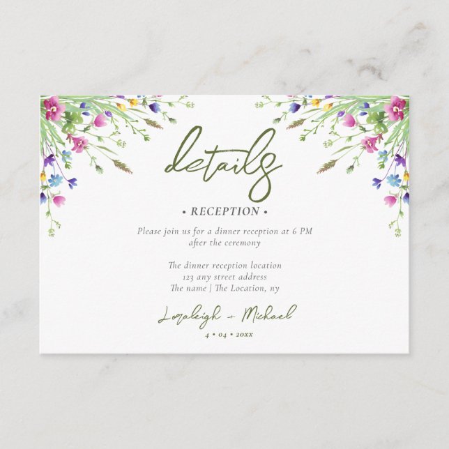 boho wildflower Wedding accomodation QR Code Enclosure Card (Front)