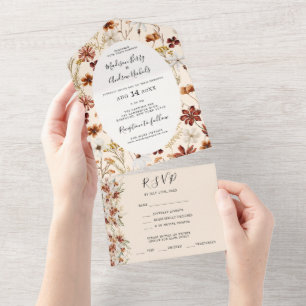Boho Wildflower Wedding All In One Invitation