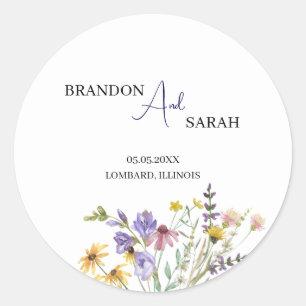 Boho Wildflower Wedding Classic Round Sticker