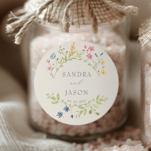 Boho Wildflower Wedding Classic Round Sticker