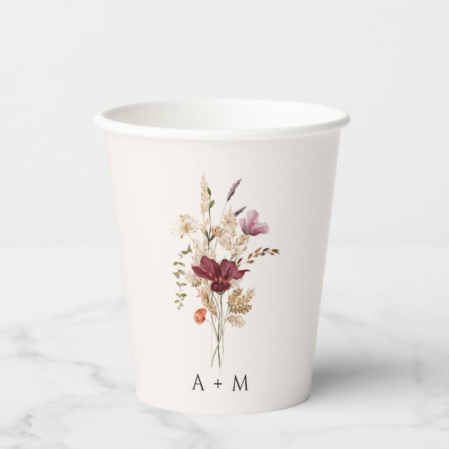 Boho Wildflower Wedding Elegant Fall Vintage Paper Cups (Front)