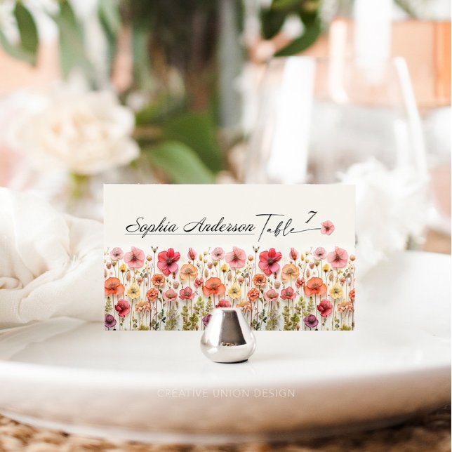 Boho Wildflower Wedding Flat Place Cards (Creator Uploaded)