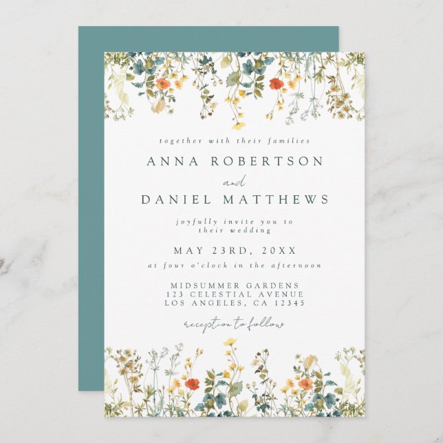 Boho Wildflower Wedding Invitation (Front/Back)