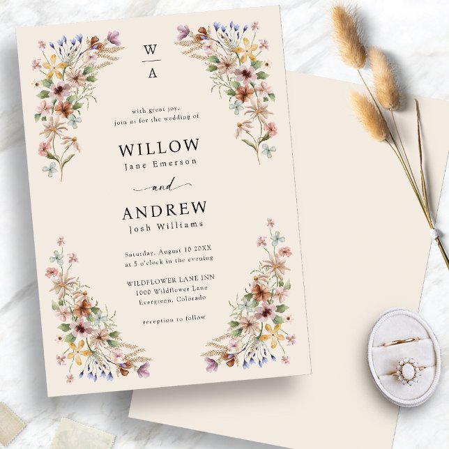 Boho Wildflower Wedding Invitation (Boho Wildflower Wedding Invitation
)