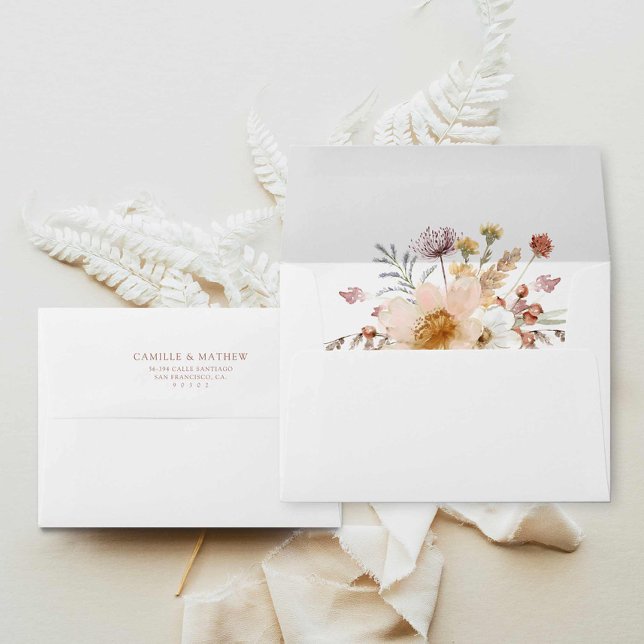 Boho Wildflower Wedding Invitation Envelope (Wildflower Bohemian Fall Wedding Envelope)