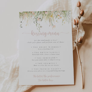 Boho Wildflower Wedding Kissing Menu Game Card