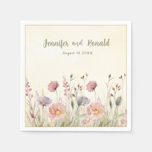 Boho Wildflower Wedding Personalised Paper Napkin (Front)
